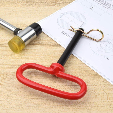 Two Pack Three Quarter Inch By Four And A Half Inch Steel Hitch Pins With Red Rubber Coated Handles And Clips For Tow Hitch Receiver Heavy Duty Clevis Pins Red Color Trailer Pins