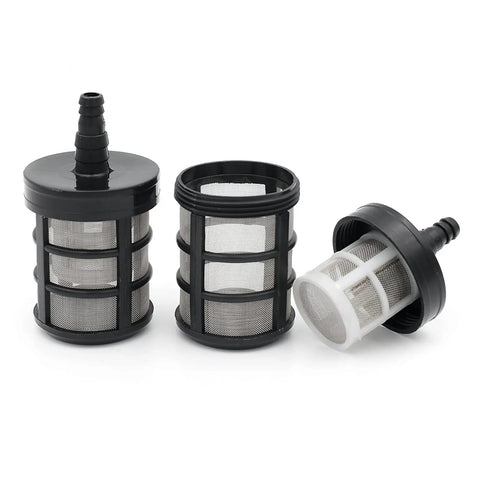Four Pack Garden Hose Filters With Double Layer Stainless Steel Mesh Sixty Mesh Inlet Strainers for home water lines and pumps