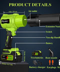 Diagram detailing the Beast Power Cordless Leaf Blower With Turbo 800000 RPM Motor Dual Speed Nozzles 2x4Ah Batteries And Charger Handheld