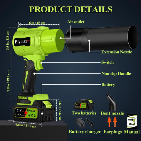 Diagram detailing the Beast Power Cordless Leaf Blower With Turbo 800000 RPM Motor Dual Speed Nozzles 2x4Ah Batteries And Charger Handheld