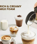4 In 1 Milk Frother And Steamer With 10 6 Oz Capacity Electric Foam Maker for café-style frothy beverages in glass cups