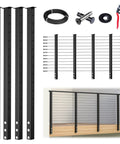 Side Mount Cable Railing Kit For Decks 15 To 20 Feet Adjustable Length 42 Inch Posts Four Level Post Set Complete Railing System With Swageless Invisible Cable Kit And Paper User Guide No Handrail shown with components