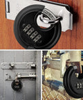 Discus 4 Digit Weatherproof Disc Padlock for Outdoor Storage Units Sheds Gates Garages and Fences with 2 3 Quarter Inch Zinc Alloy Body and Easy Set 10000 Possible Combinations Black.
