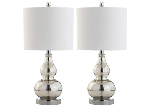 Mercury Silver Glass Table Lamp With Slick Modern Gourd Look White Linen Shade Bedside Nightstand Light For Bedroom And Living Room LED Bulb Included ETL Listed set of two