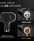 Dual halo color options for Headlight Kit For Super 73 S2 60W 8000LM LED Head Light with white and yellow halo settings.