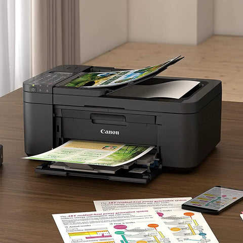 No Sweat Setup All In One Wireless Printer With Auto Document Feeder Built In Fax Copier Scanner For Home Office printing colorful documents.