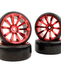 4 Pack 2.45 Inch Hard Plastic RC Drift Tires With 12mm Hex On Road Touring Bald Wheels Red For 1 To 10 Scale RC Cars And Trucks Universal Match For Traxxas Tamiya Kyosho HSP WLtoys