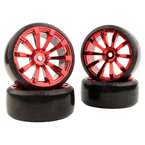 4 Pack 2.45 Inch Hard Plastic RC Drift Tires With 12mm Hex On Road Touring Bald Wheels Red For 1 To 10 Scale RC Cars And Trucks Universal Match For Traxxas Tamiya Kyosho HSP WLtoys