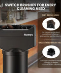 Automatic Electric Portafilter Cleaner Knocks Out Stubborn Coffee Oils In Seconds with flat and ball brush heads for both gentle and deep cleaning.
