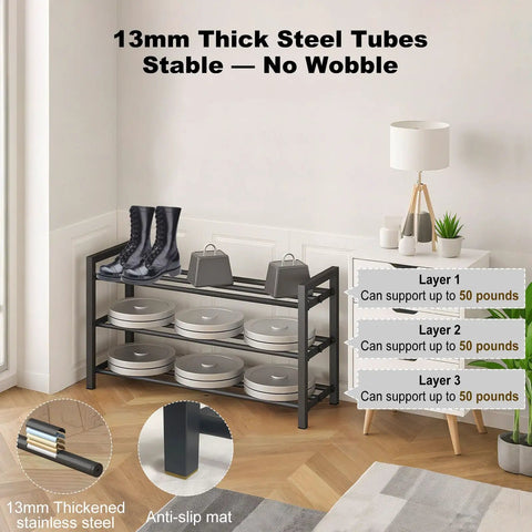 Adjustable Expandable Metal Shoe Rack For Closets And Entryways Versatile Space Saving Storage Organizer Heavy Duty Sneaker Holder To Level Up Your Floor Game And Keep Shoes Crisp All Day Long