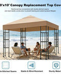10x10 Ft Replacement Gazebo Top Canopy Cover Weatherproof Sun Shade With 300D Polyester Waterproof UV Resistant Single Tier Outdoor Gazebo Roof installed on beach with people seated underneath.