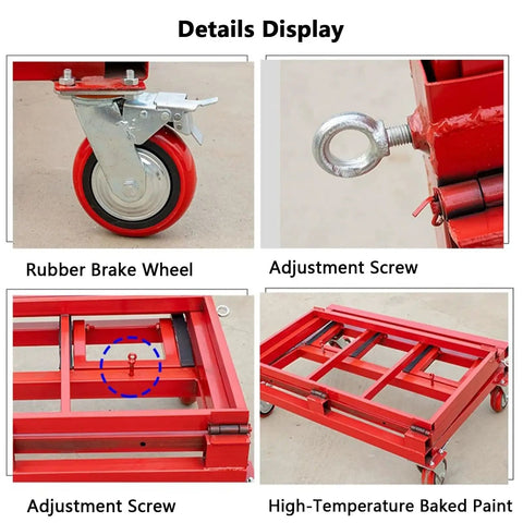 Details of Heavy Duty Foldable Moving Dolly For Hauling Drywall And Marble Slabs 2200 Lb Capacity, including wheels and adjustment features.