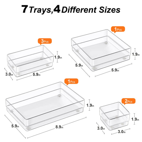 Seven Piece Drawer Organizer Set With Four Adjustable Bins For Desk And Vanity Storage Solution That Straight Up Declutters Your Entire Space Like A Champ