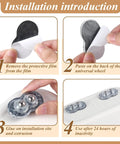 Installation guide for 16 Piece Clear Self Adhesive Appliance Casters Featuring Dual Steel Ball Rollers, showing steps to apply.