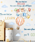 Reading Nook Wall Decals Set With Hot Air Balloon And Cloud Stars For Nursery And Kids Room Library Corner Classroom Decor