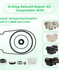 DIY Pool Pump Repair Kit For WhisperFlo IntelliFlo Includes Impeller Gasket, Drain Plug O Rings, Lid O Ring, Diffuser O Ring, PS-1000 Shaft Seal Built 2008 And Later Replacement Kit components displayed.