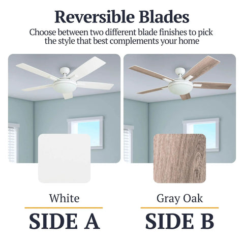52 Inch Contemporary Indoor LED Ceiling Fan With Light No-Fuss Remote Control Dual Mounting Options Reversible Motor Dual Finish Blades