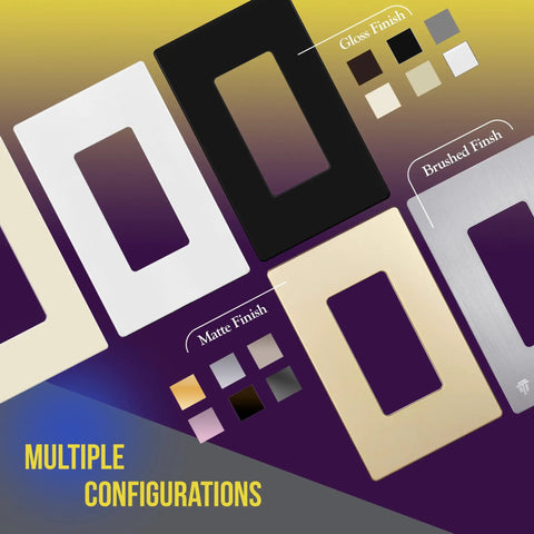 Various finishes of Decorator 1 Gang Wall Plate Outlet Cover White Screwless, Unbreakable Polycarbonate Thermoplastic