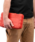 Person holding a red case containing 56 Piece Quarter Inch Drive Socket Set Shallow And Deep 12 Point Sockets Case Includes SAE And Metric Sizes