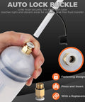 Hand holding 200cc Fluid Extractor Syringe Oil Pump With 23 Inch Flexible Hose and 12 Inch hoses featuring auto lock buckle
