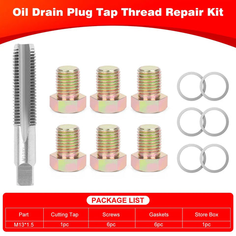Stainless Steel Oil Drain Plug Thread Repair Kit M13 X 1.5Mm Rethread Tool For Oil Pan Screws with tap, screws, gaskets