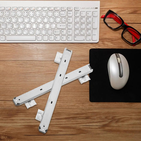 Two Pack Ball Bearing Drawer Slides For Keyboard Tray Under Desk Mount, Heavy Duty Cold Rolled Steel Construction, Smooth Glide, Easy Installation, Stable, Quiet Operation For Home Office And Workstation, with keyboard and mouse
