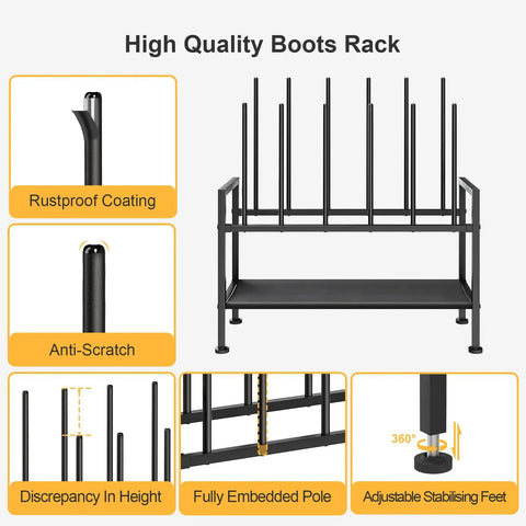 Free Standing Boot Rack With Upside Down Design, Heavy Duty Black Metal Shoe Organizer For Knee High Boots And Sneakers, Real Deal Storage Solution That Stashes Your Kicks Without Stepping On Your Toes