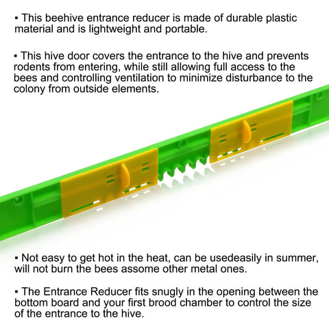 Beehive Entrance Reducer Set for 10 Frame Hives, Adjustable Plastic Entrance Gates With Mouse Guard, green/yellow