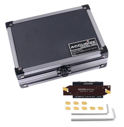 Self-Lock Block One Half Inch Kit With Ten GTN-2 Carbide Inserts, Adjustable NCIH19-2 Blade 0.087 To 0.094 Inch Width, Includes Wrench Set And Fitted Case, Pro Grade Tooling, Model 2410-0012