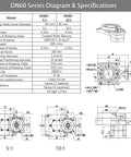 Diagram and specifications for Ultra Precise Hollow Rotary Actuator With 1 Arcmin Positioning And 15 Arcmin Repeat Hollow Rotating Platform