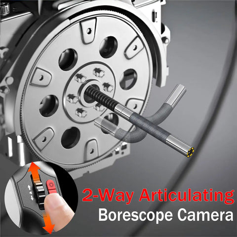 Articulating Borescope Camera With Light For Automotive And Industrial Inspection, 210 Degree Two-Way Probe in engine