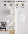 Remote Control Outlet Wall Switch With 200 Ft RF Range Plug And Play Wireless Power Switch For Lamps And Household Lights 15A 1875W High Power ETL Listed Detachable Dual Use Remote For Easy Hands Free Control installed in living room