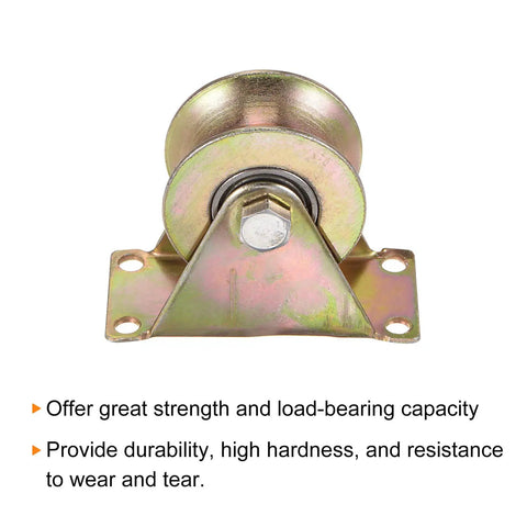 Front view of a heavy-duty galvanized 2 Pack U Groove Caster Wheel with bracket, two point two inch wheel diameter, 300kg capacity per wheel.