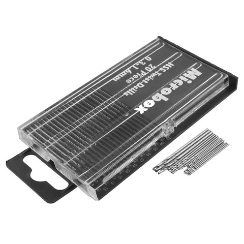 Micro Drill Bit Set 0.3-1.6mm With HSS Tiny Drill Bits And Shank in clear case, showing full-ground mini twist bits for precision drilling