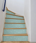 Blue Aqua Poplin Texture Peel And Stick Wallpaper applied on staircase risers, giving a fresh DIY makeover to smooth surfaces.