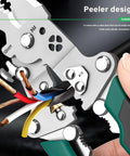 Pro Grade Badass Heavy Duty Foldable Wire Stripper And Multi Function Crimper showing peeler design for easy wire cutting.