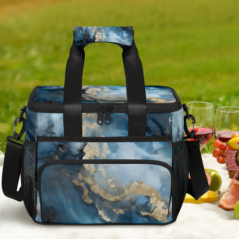 Insulated Picnic Backpack With Marbling Texture, Portable Lunch Bag For Work, Beach, Camp, Or Travel, Large 12x8.7x10in Capacity