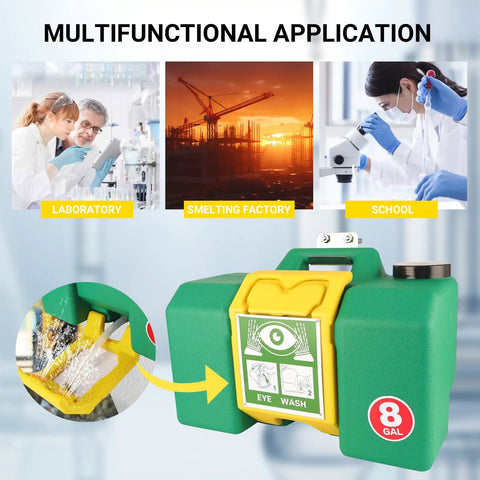 Move It Anywhere 8 Gallon Eye Wash Station With Dual Spray, OSHA Approved And ANSI Compliant, Portable Wall Mount Eyewash Unit