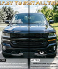 Before and after installation of Chevy Silverado 1500 And GMC Sierra 1500 Tow Hook Cover, Custom Extended White Tow Hitch Cover For 2007 2026 Silverado 1500 And 2007 2018 Sierra 1500, Not For Vertical Tow Hooks, Easy Install, Rugged Truck Style Accessory