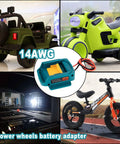 Beefy Battery Adapter Wheel For 18V LXT Li Ion Packs With 14 Gauge Wire Connector and power wheels in use