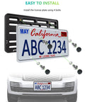 Front License Plate Bracket Mounting Kit For Bumpers With Anti Theft Hardware And Stainless Steel Zip Ties 4 Hole To 2 Hole Adapter JDM To US Compatible Easy Install For Cars displaying installation on car bumper