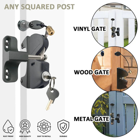 Rock Solid Gate Latch With Pull Cable Quick Release Two Sided Lockable Exterior Door Fixture For Wood Vinyl Or Steel Fences Matte Black on different gates.