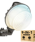 Outdoor Dusk To Dawn LED Wall Pack Light 80W 10450 Lumens 9 Inch IP65 Flood Light with 3 color temperatures and 3 wattage settings.