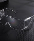 Six Pair Set Top Shelf protective Safety Glasses With smart Vitilated Wraparound Frames Antifu light Side Shields And heavy duty Grip For Hard Hat Sites That Really Slaps, clear frame view from side.