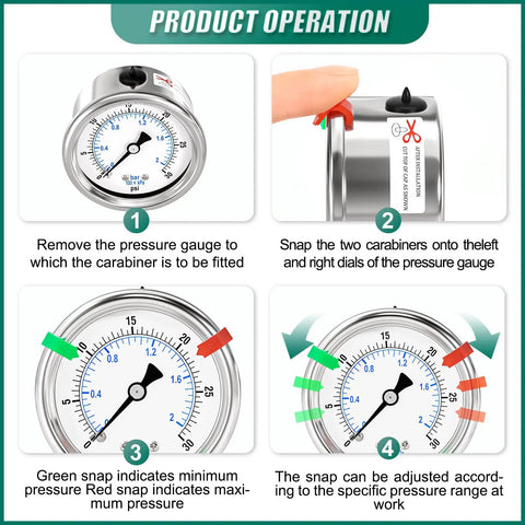 Product operation steps for Stainless Steel Dry Pressure Gauge 0-30 Psi With 2 Inch Dial Back Mount One Eighth Inch NPT Dual Scale