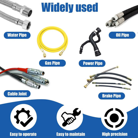 Image showing various pipes including water, gas, oil, and brake pipes for Professional Electric Hydraulic Hose Crimper And Swaging Tool.