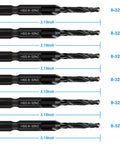 Six Piece 8-32NC Combo Drill Tap Countersink Bit Set SAE High Speed Steel with 1/4 Inch Hex Shank, anti-rust coating