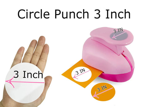 Totally Worth It 3 Inch Circle Craft Punch Pink For DIY Projects showing size comparison with hand and punched paper
