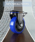 5 Inch Caster Wheels With Safety Dual Locking Heavy Duty Set Of 4, blue polyurethane wheel on various flooring types
