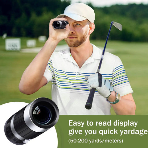 Man using rangefinder from All In One Golf Accessories Kit With Premium Leather Case And Gift Box, Golf Balls, Rangefinder